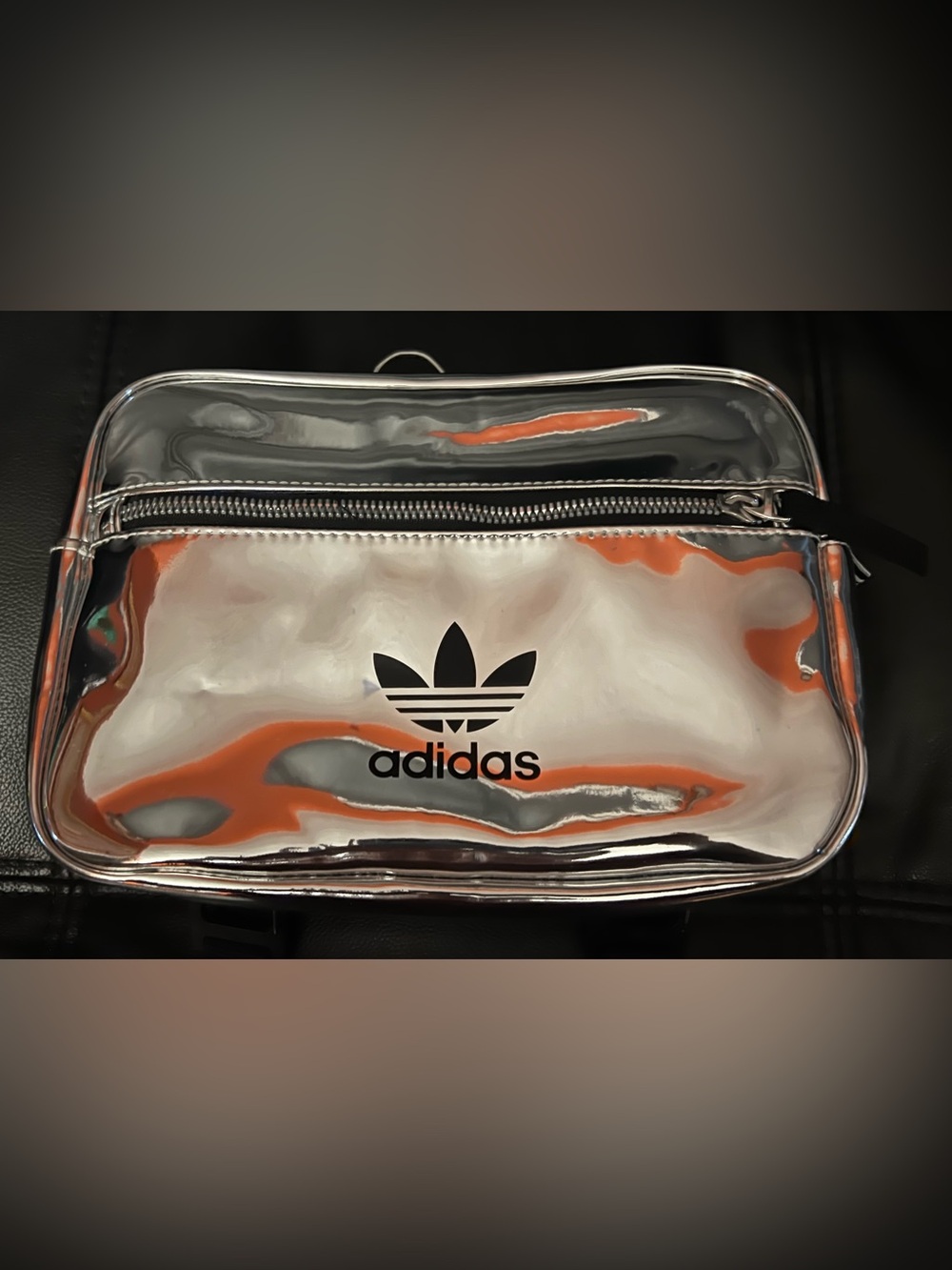 adidas Silver Metallic Clear Cosmetic Pouch with Black Logo